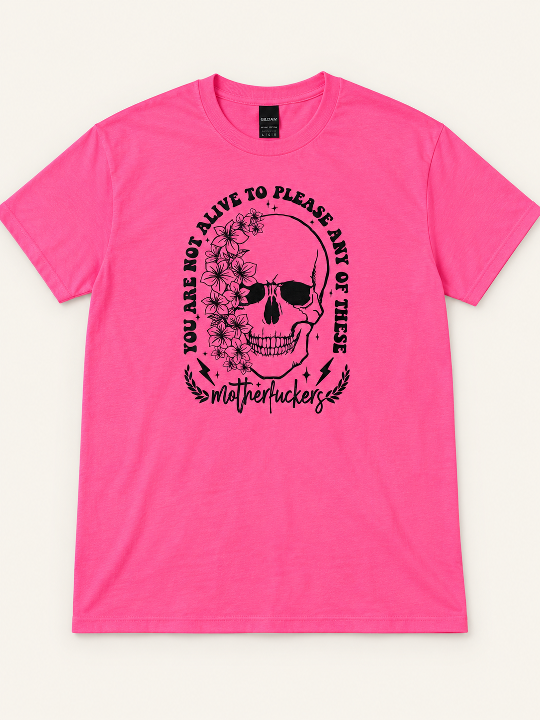 Not Alive to Please Floral Skull Tee in hot pink