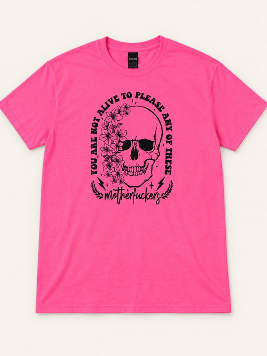 Not Alive to Please Floral Skull Tee in hot pink