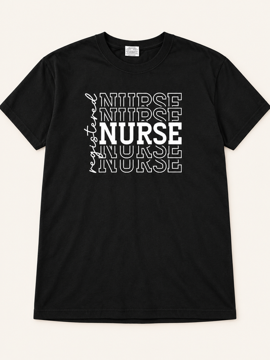 Registered Nurse Stacked Tee in black
