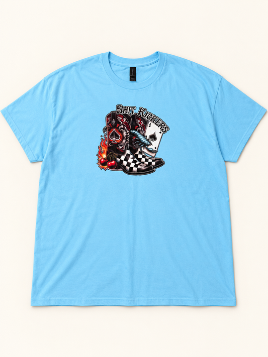 Shit Kickers Cowboy Boots Tee — light blue